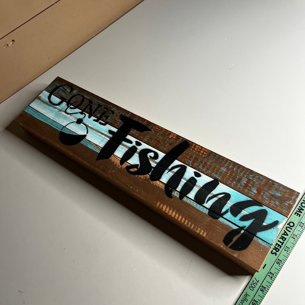 Sweet Bird & Co Gone Fishing Reclaimed Wood Wall Art Sign Rustic Cabin Decor